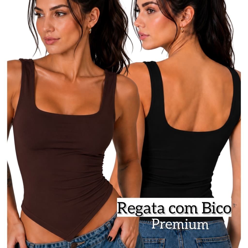 Regata Blusa Feminina de Bico Feminina Microfibra Premium Decote Quadrado Alça Larga Moda Casual Elegante Lisa