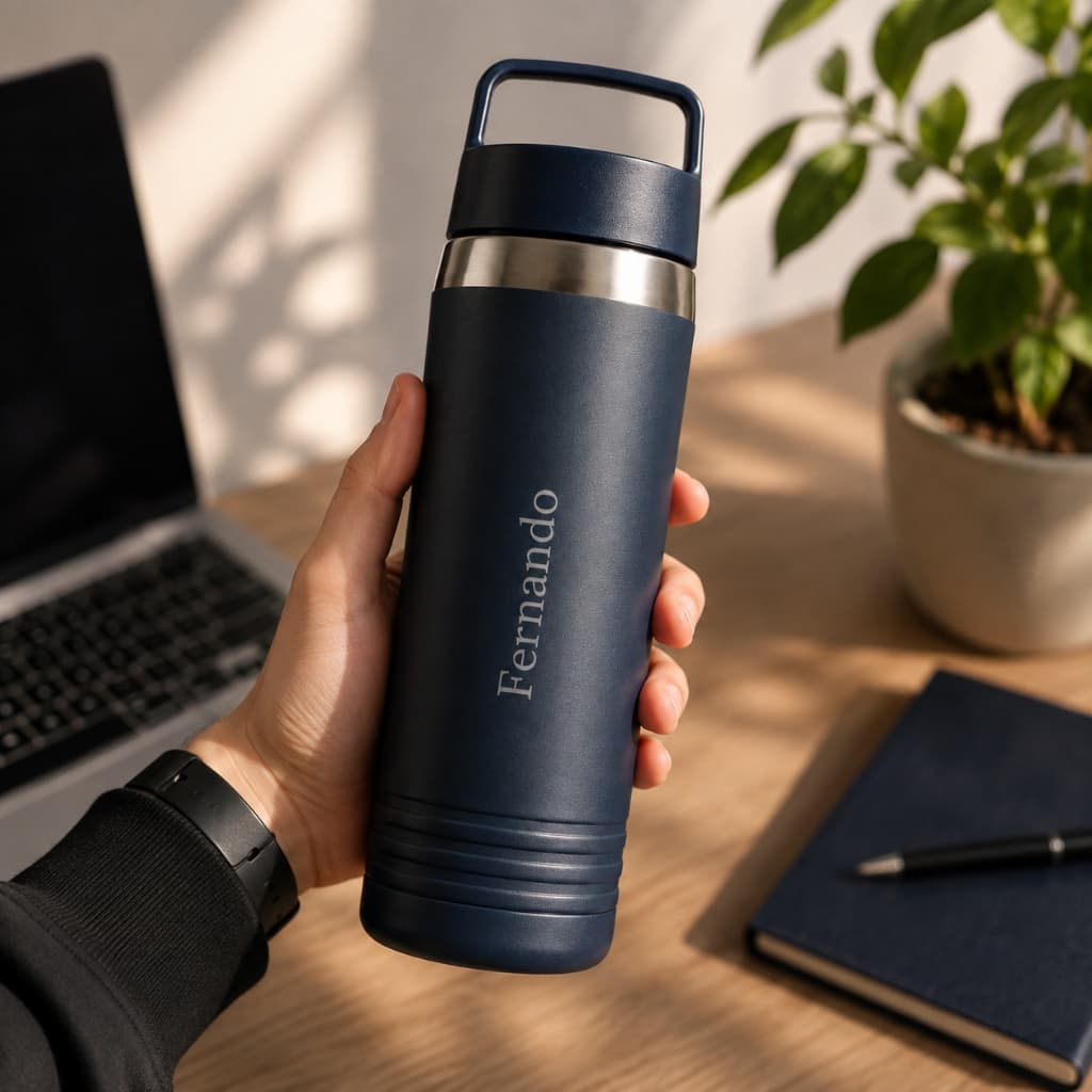 Garrafa Térmica Personalizada em Inox 700ml Squeeze Parede Dupla e Isolamento Água Quente e Frio Academia Fitness