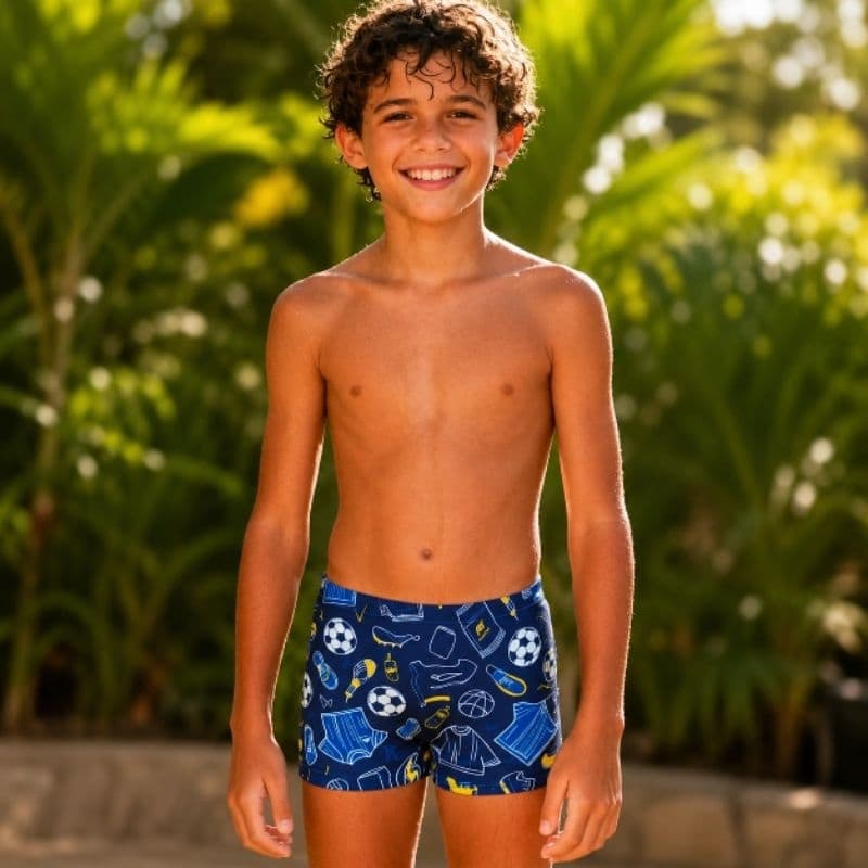 Sunga de Praia Infantil Menino Lisa com Cordão Ajustável Confortável Proteção Solar Verão