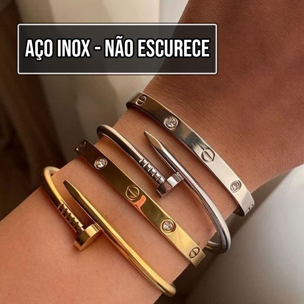 Conjunto 2 Braceletes Aço inoxidável Dourado Acessórios Feminina