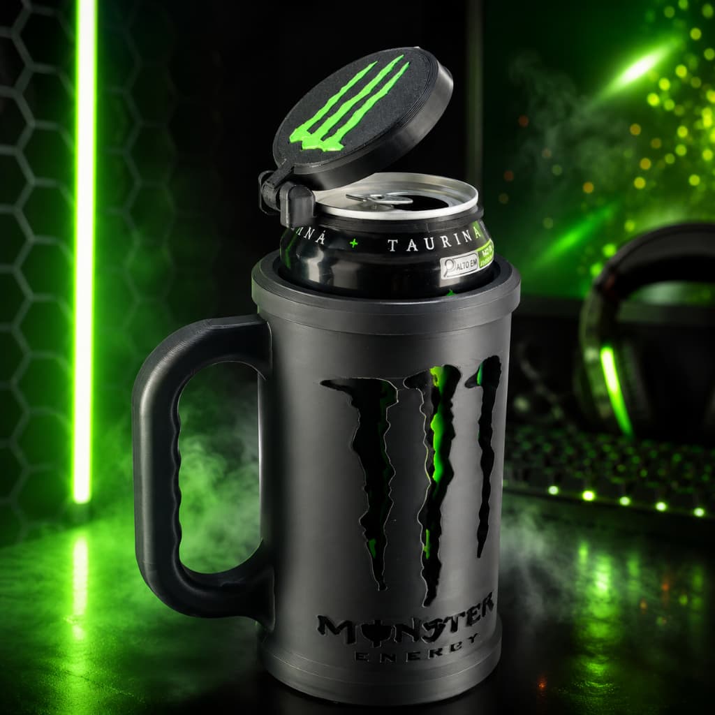 Porta Lata Monster 473ml com Alça Anatômica com Tampa Premium