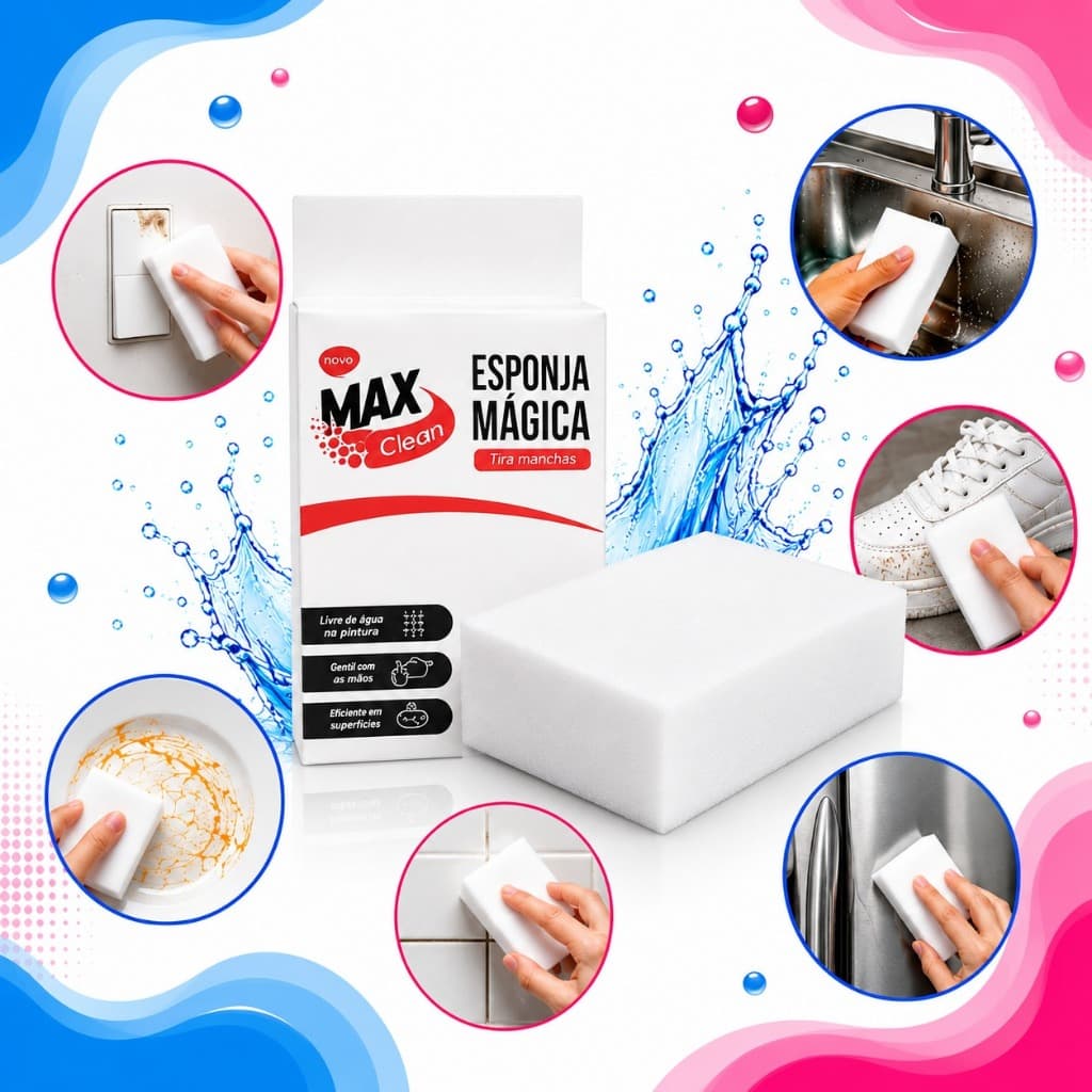 Esponja Mágica Branca Melamina Bucha Tira Mancha Limpeza Desengordura Max Clean