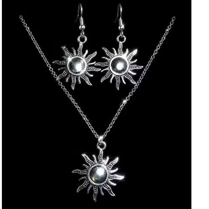 Conjunto Colar Brincos Sol Aço Inox Prateado Feminino Presente Delicado