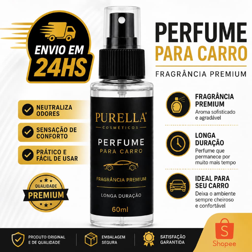 Perfume para Carro Premium Purella 60ml | Longa Duração | Aromatizante Automotivo Spray | Fragrância Sofisticada