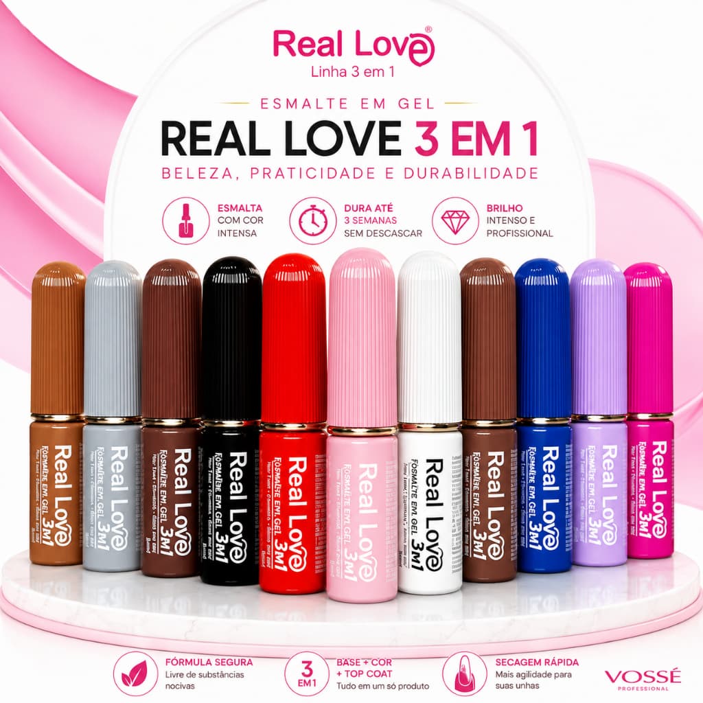Esmalte em Gel 3 em 1-Base/Esmalte/Top Coat - Real Love - 5ml