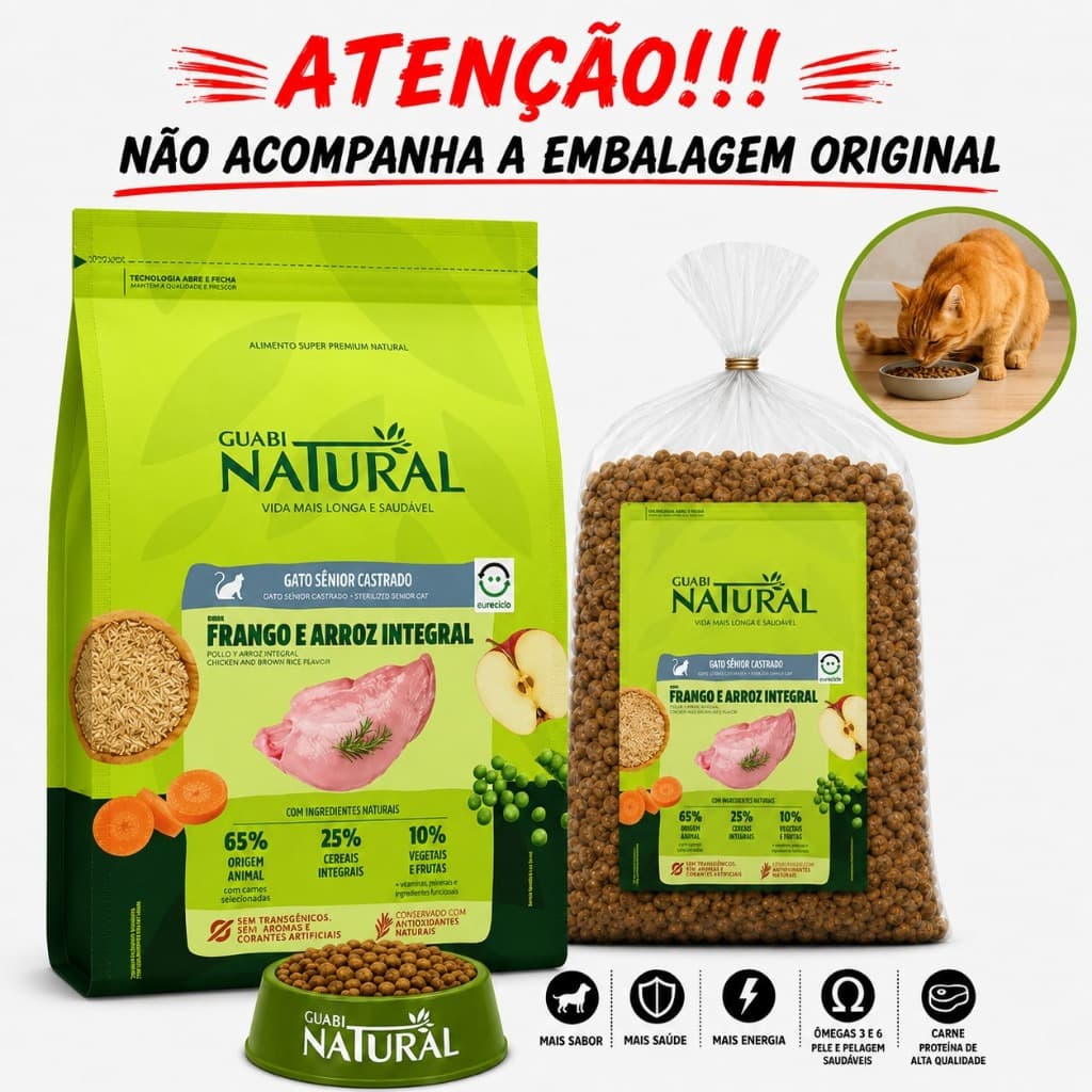 Ração Guabi Natural Gatos Sênior Castrados Frango e Arroz Integral FRACIONADO/GRANEL