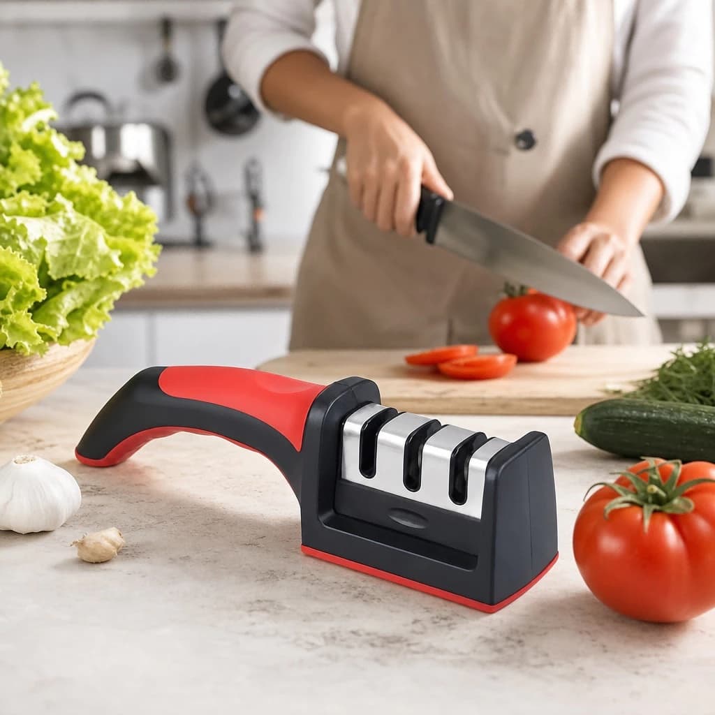 Amolador Afiador De Facas Em Aço Inox Profissional Com 3 Afiadores Profissional