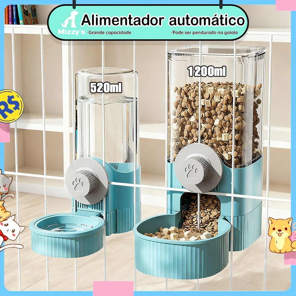 Comedouro ou Bebedouro Automático Pet para Grade e Mesa Dispenser de Ração ou Água para Cães e Gatos