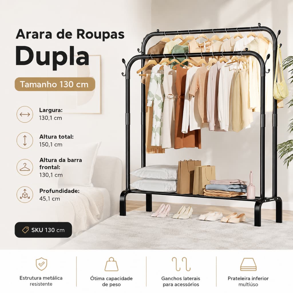 Arara De Roupas Organizador Desmontável Aço Sapateira Cabideiro para Quarto Organizar Vestuário