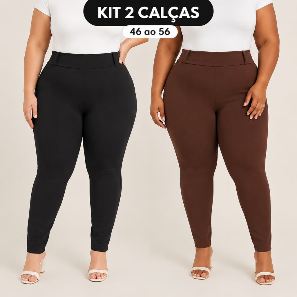 Kit 2 Calças Montaria Casual Feminina Malha Crepe Plus Size 46/56