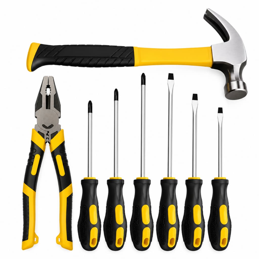Kit de Ferramentas 8 Peças com Alicate Universal Martelo e Chaves de Fenda e Philips Profissional Completo