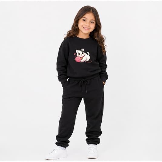 Conjunto Moletom Agasalho Duas Peças Calça e Capuz Infantil Estampa Novelo De Lã Fofa