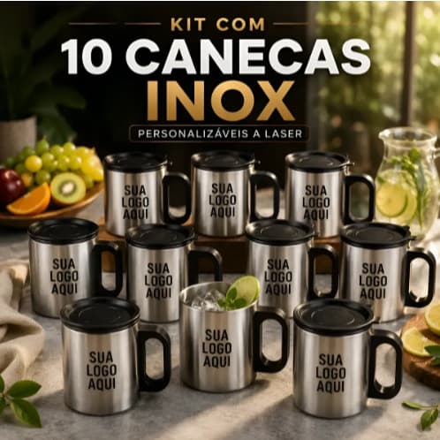 Kit 10 Canecas Inox Personalizável A Laser Com Tampa 180ml