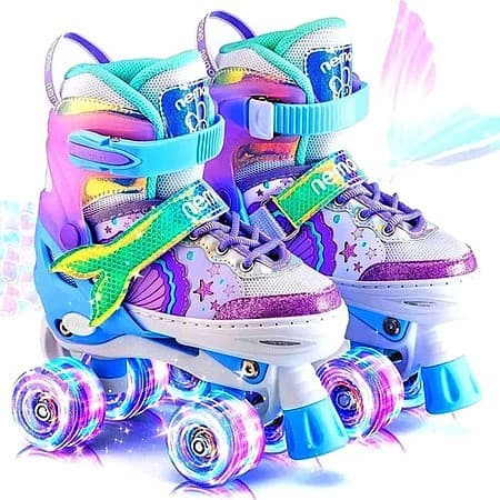 Patins Infantil 4 Rodas ARCO IRIS Com Luz De Led Top Patins Com Kit Proteção e Sem Kit Proteção Menina Menino