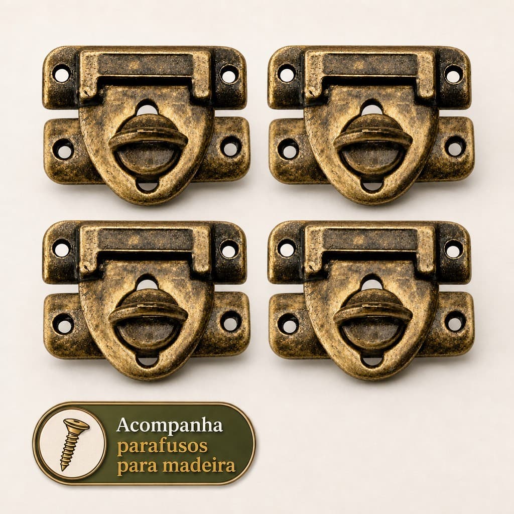Kit 4 Fechos Para Cadeado Decoração Caixas Artesanato Ferragens Caixas MDF + Parafusos