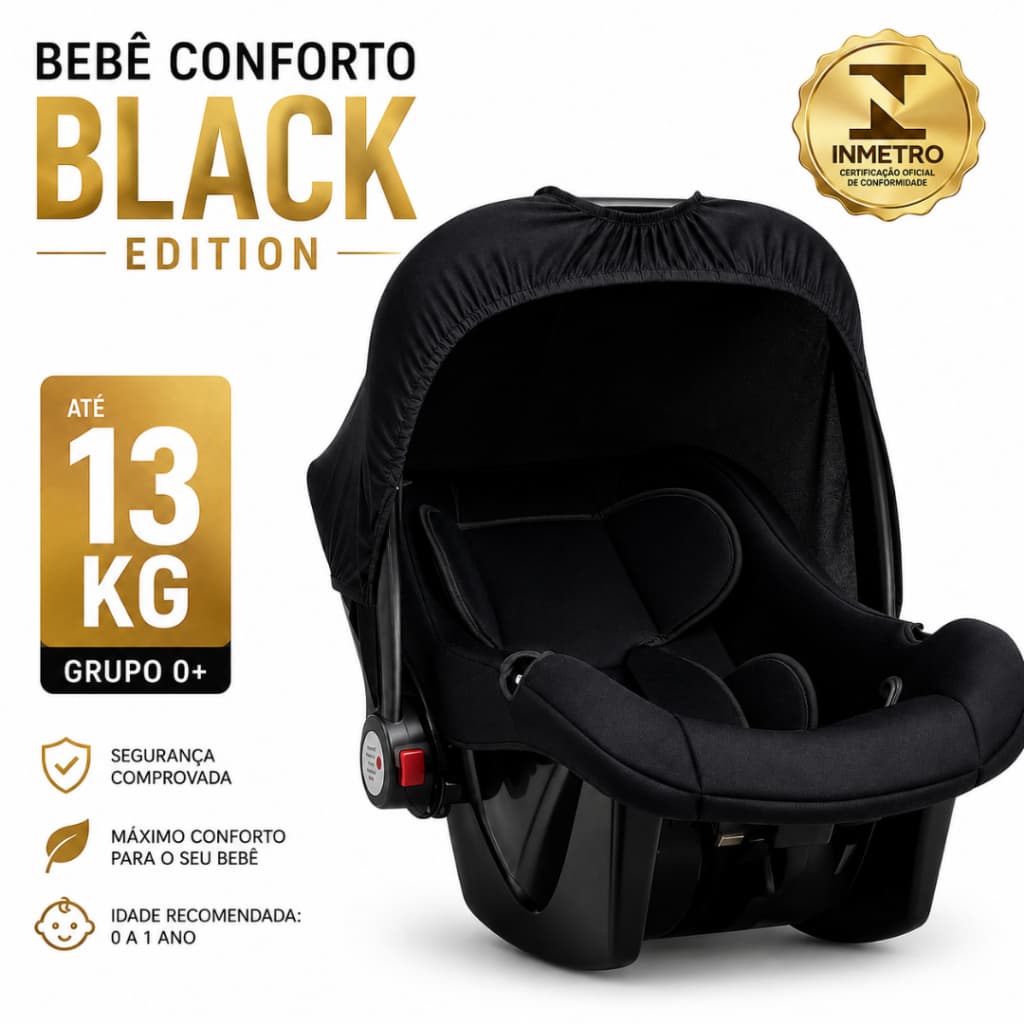 Bebê Conforto Recem Nascido Assento para Carro Infantil (0 até 13 Kg) Comfort Black Maxi Baby- Preto