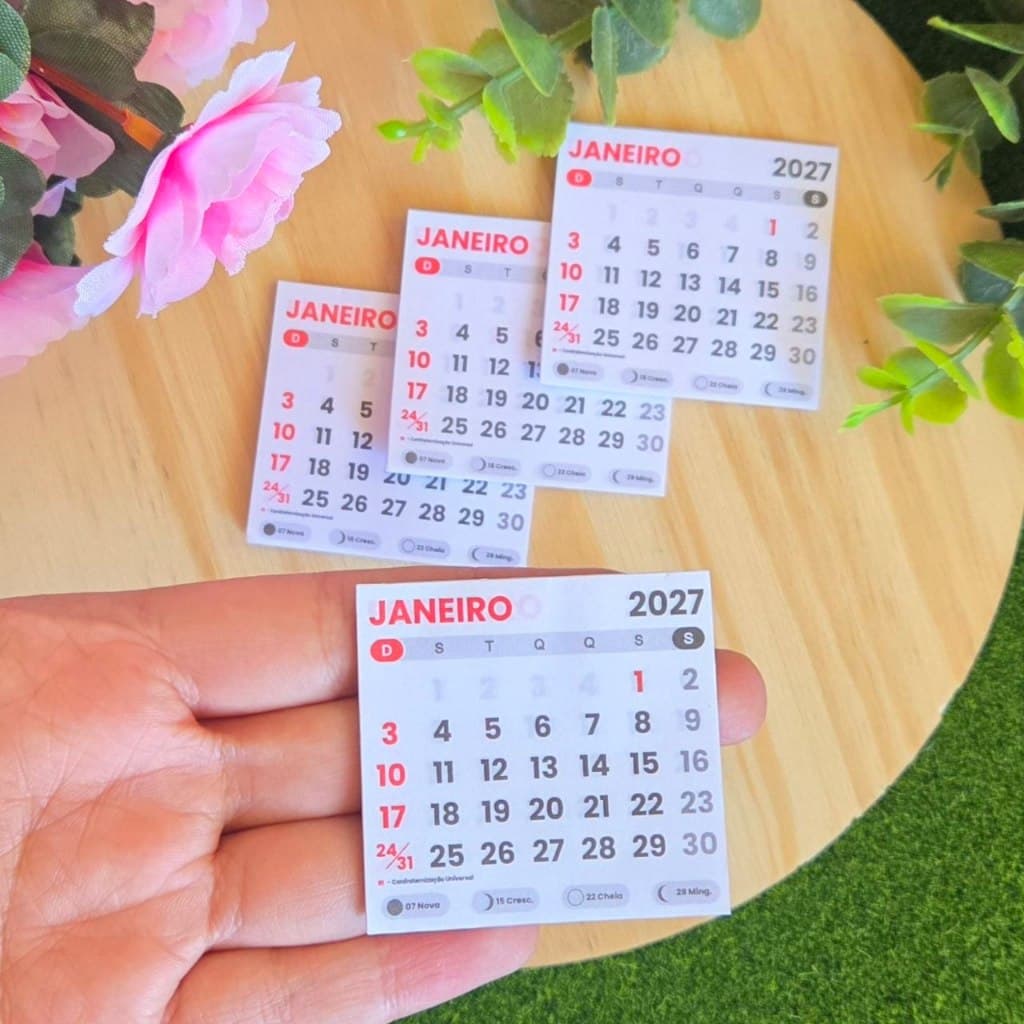 Mini Calendário 2027 5x4,5cm | Pacote com 50 Unidades | Ideal para Agendas, Planner e Artesanato