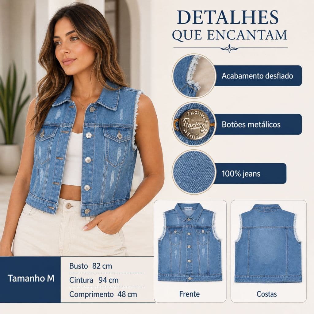 Colete Feminino Jeans
