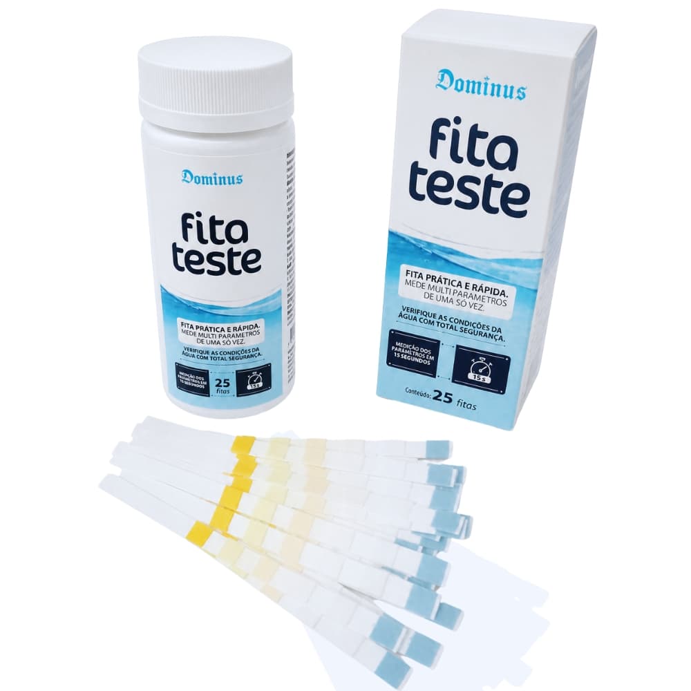 Kit 25 Fitas Teste 6 em 1 Medição de Piscina PH Alcalinidade Cloro Livre Dureza Total em 15 Segundos