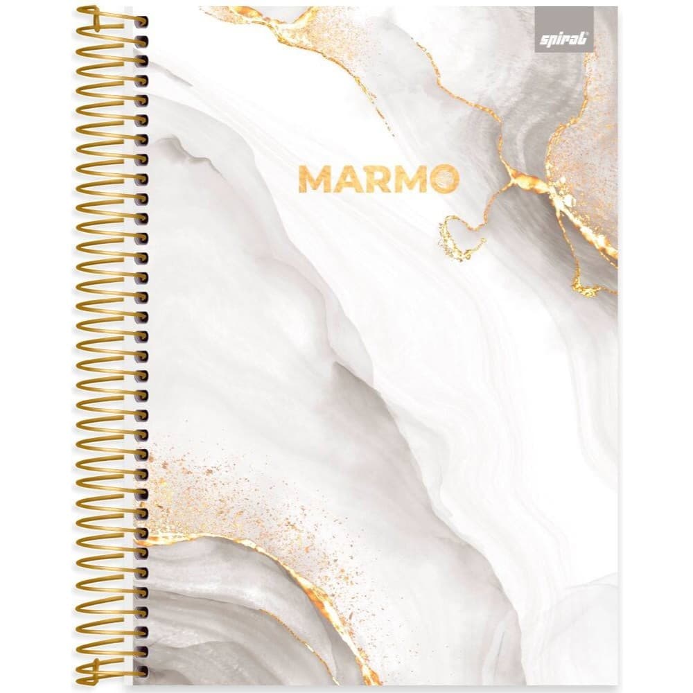 Caderno Universitário Capa Dura, 10 Matérias, 160 Folhas, Marmo Branco