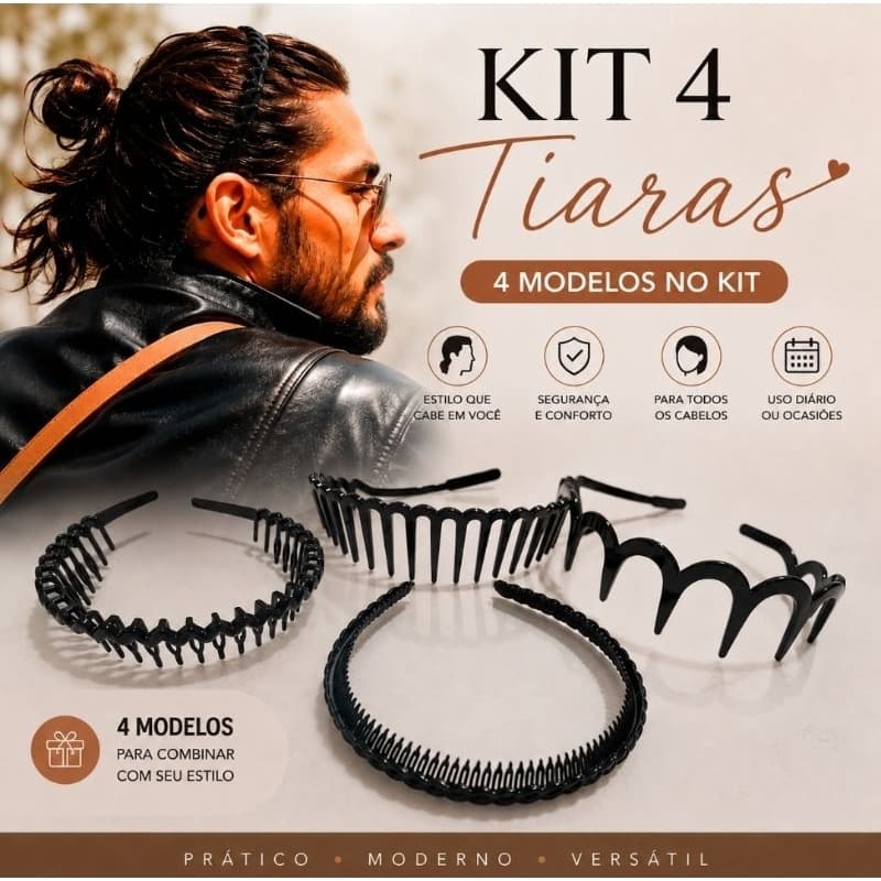 Kit Tiara Cabelo Unissex Preta Pente Masculina ou Feminina Moda Acessórios
