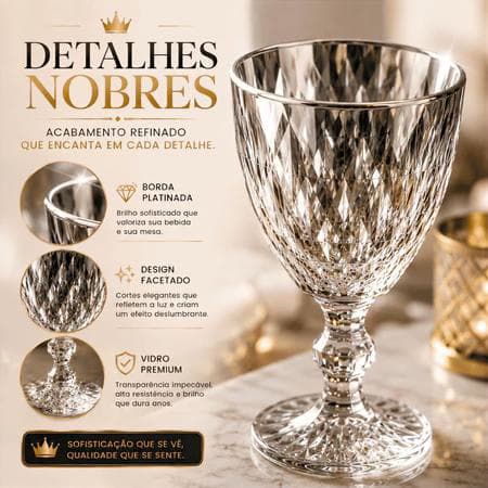 Conjunto Taças Vidro Platinado Luxo 330ml 6 Pecas Platinum Elegante Duravel Espumante VinhoChampanhe