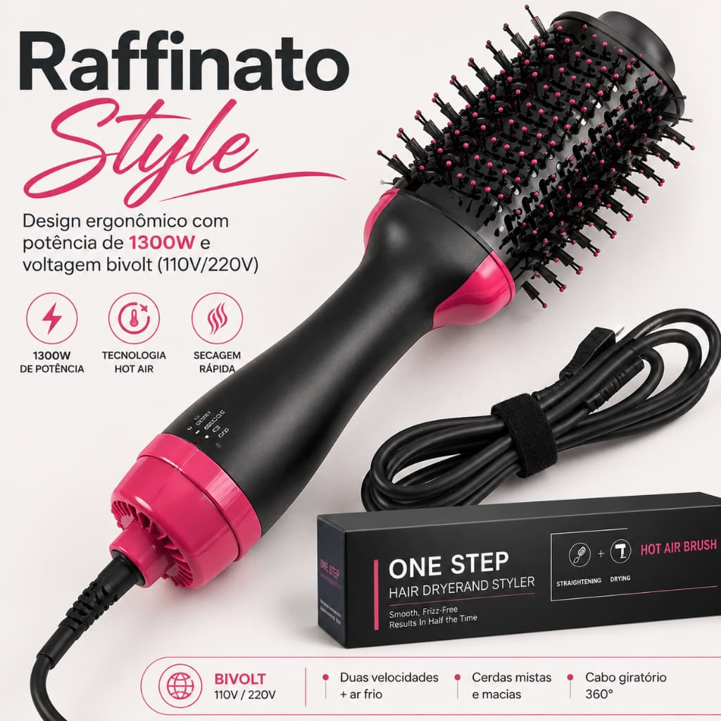 Escova Modeladora Secadora Secador Cabelo Bivolt Seca Alisa Menos Frizz