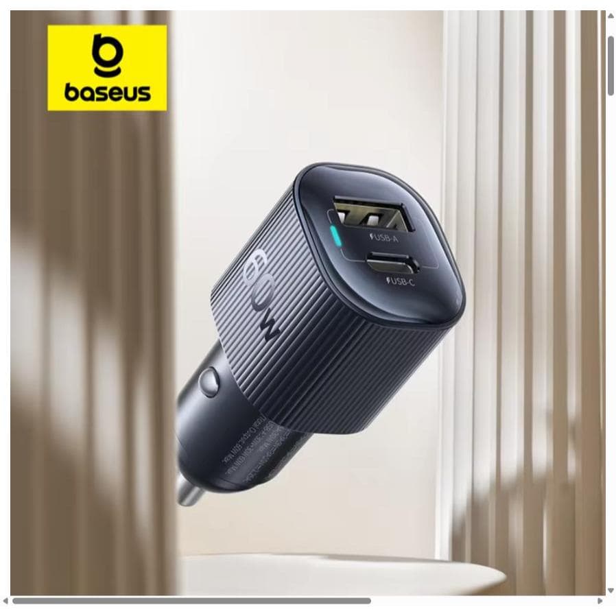 Carregador Veicular Baseus 30W 60W PD3.0 Turbo USB-C e USB-A Carga Rápida Dupla Porta iPhone 8-17 Xiaomi Preto
