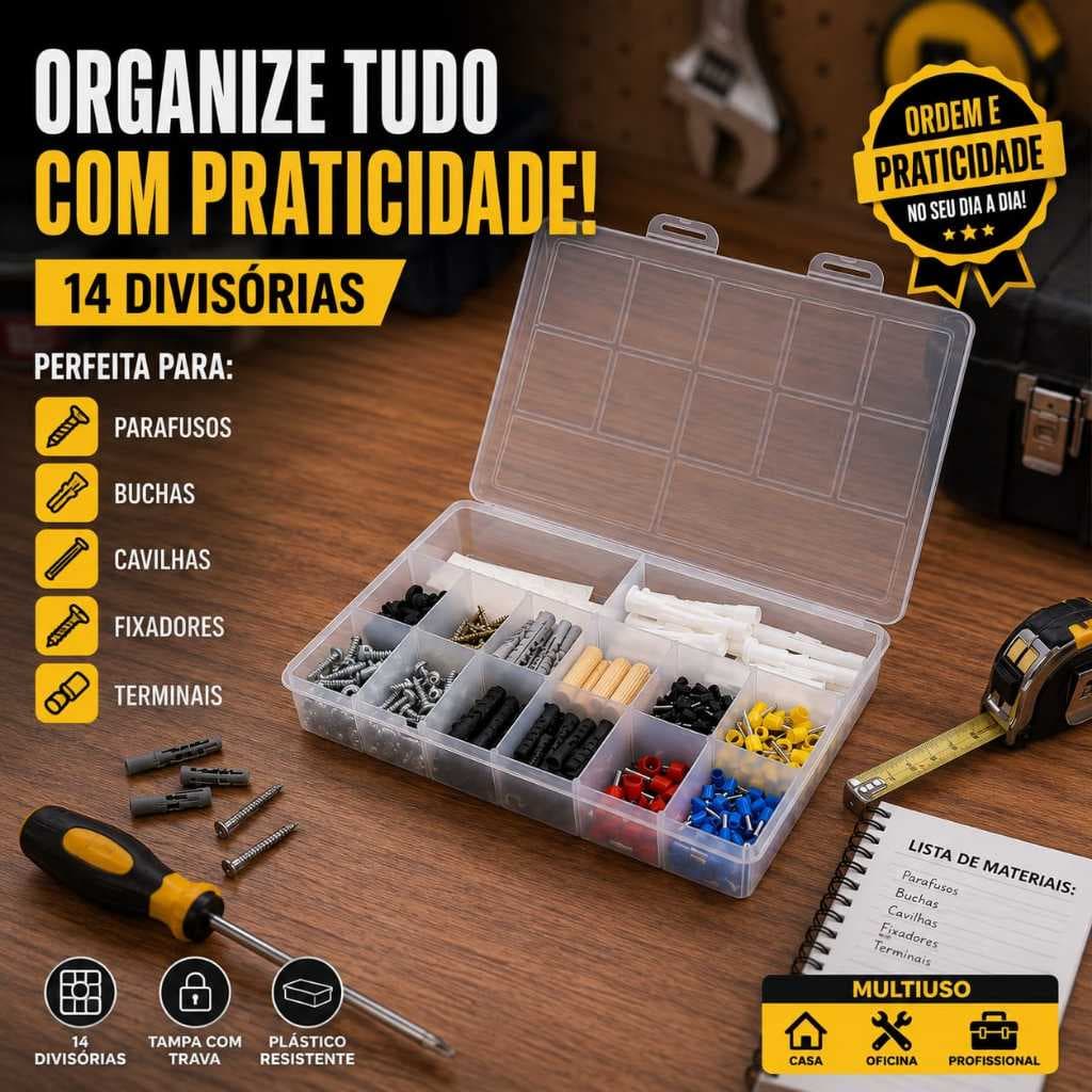 Caixa Organizadora Plastico Com Tampa Trava Segura Com 14 Divisorias Pratica Moderna Caixa Organizadora