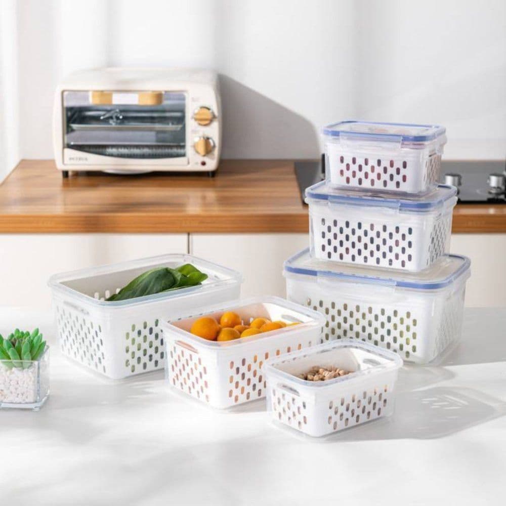 Kit 3 Potes Herméticos para Geladeira com Cesto Organizador Multiuso, Organizador de Alimentos para Geladeira e Cozinha