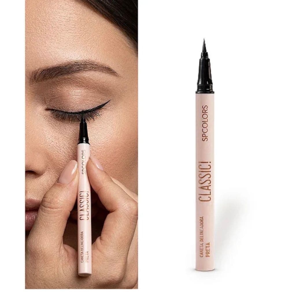 Caneta Delineadora Olhos Preta SP Colors Líquida Traço Fino Alta Pigmentação Secagem Rápida Linha Classic