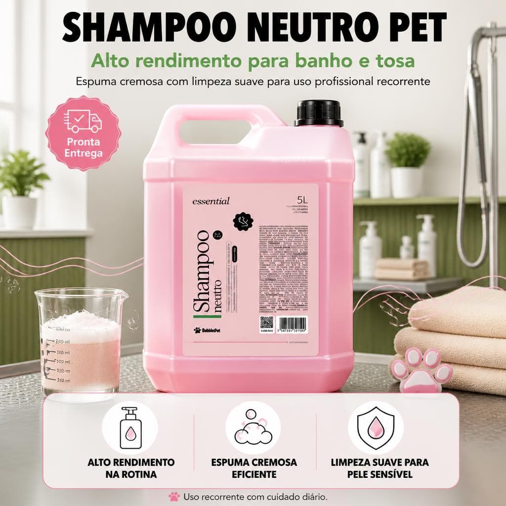 Shampoo Neutro Pet Essential Bubbles 5l Banho e Tosa
