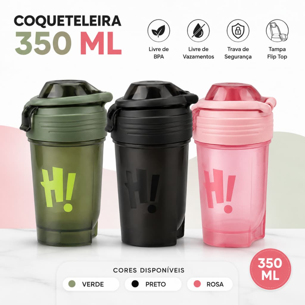 Coqueteleira / Shakeira 350 Ml com alça e anti vazamento