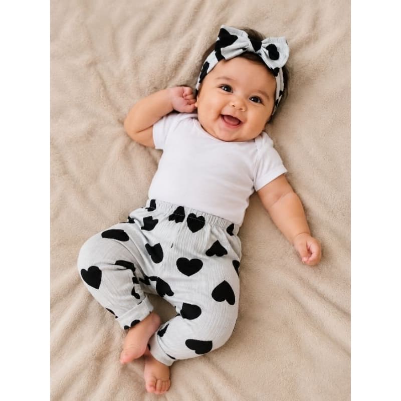 Kit Calça Legging Bebê + Faixa Laço Infantil Menina Estampada Confortável