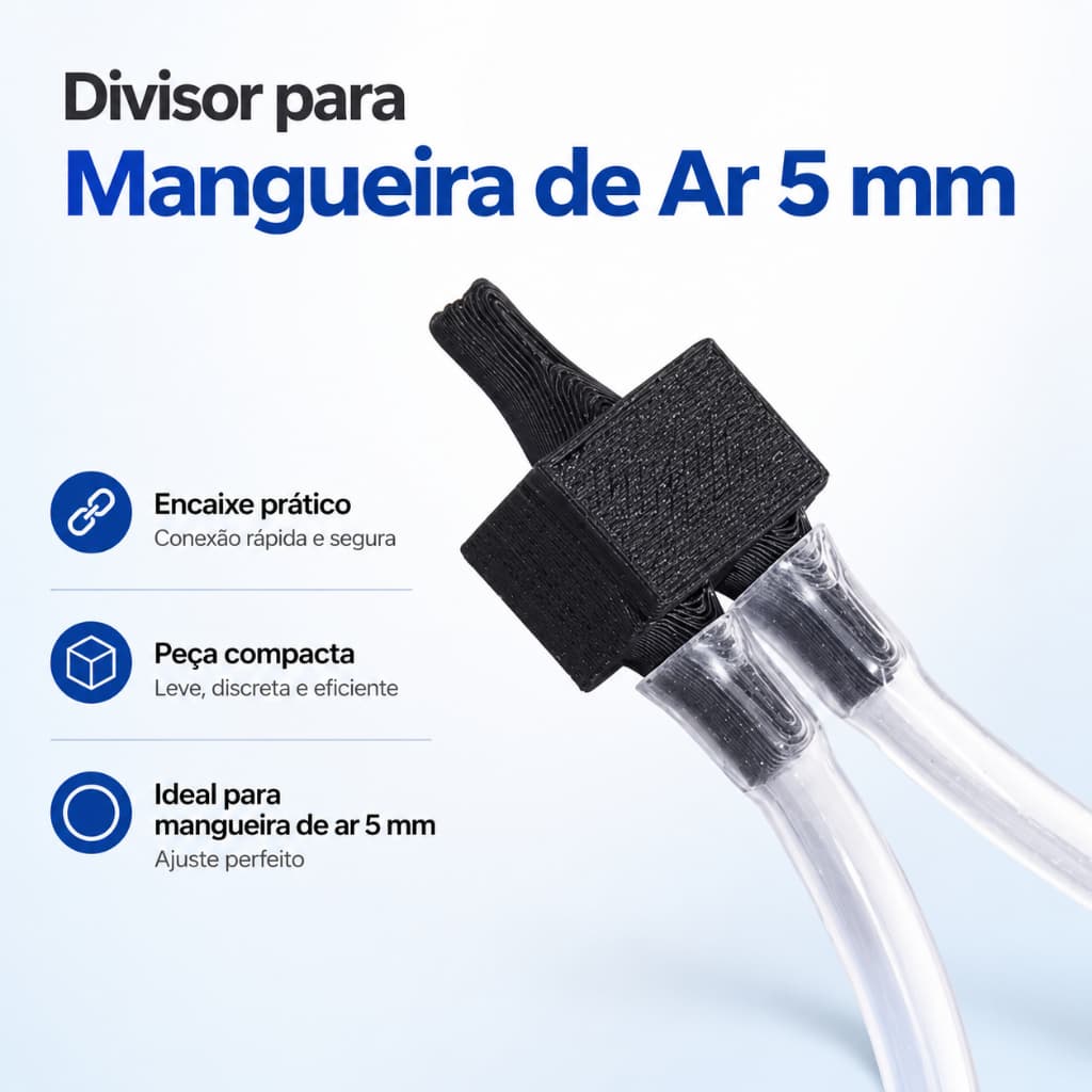 Divisor de Ar para Mangueira 5 mm Aquário Conector Duplo em Impressão 3D