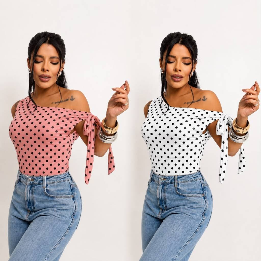 Blusinha Feminina Poá Com Amarração No Ombro Suplex Romantic Tendência