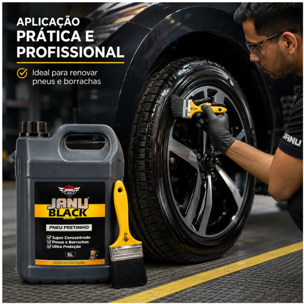 Kit Pneu Pretinho Resistente A Água 5l Janublack Com Pincel