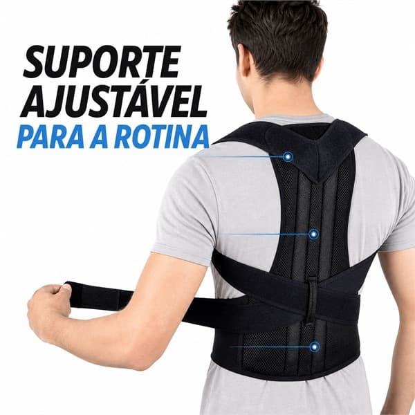Corretor Postural Ajustável com Faixas Cruzadas e Suporte Lombar Respirável para Coluna, Trabalho, Estudo e Uso Diário