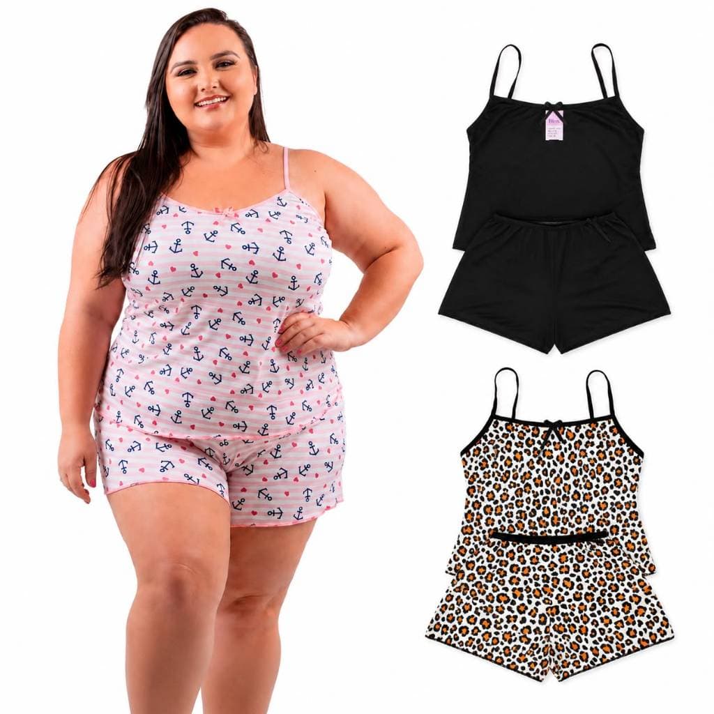 Kit 2 Baby Doll Pijama Plus Size Short Doll Feminino Plus Size G1 G2 50 ao 54 Lisos e Estampados