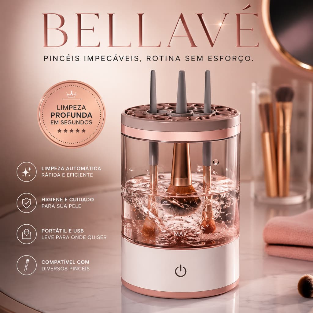 Lavador de Pincéis Elétrico Automático Bellavé USB Portátil para Maquiagem Limpeza Rápida