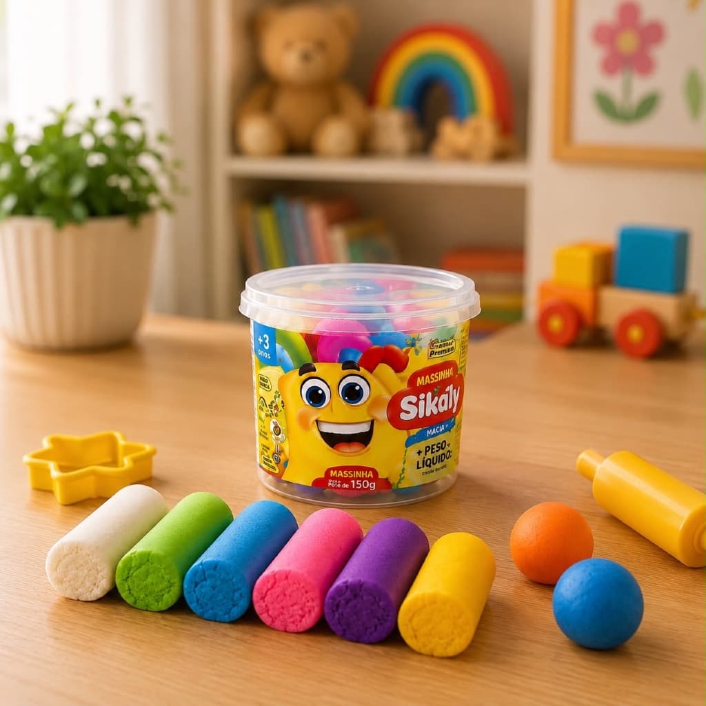 Massinha de Modelar Infantil 5 Cores 75g Pote Colorida Perfumada Atividade Criativa Educativa INMETRO