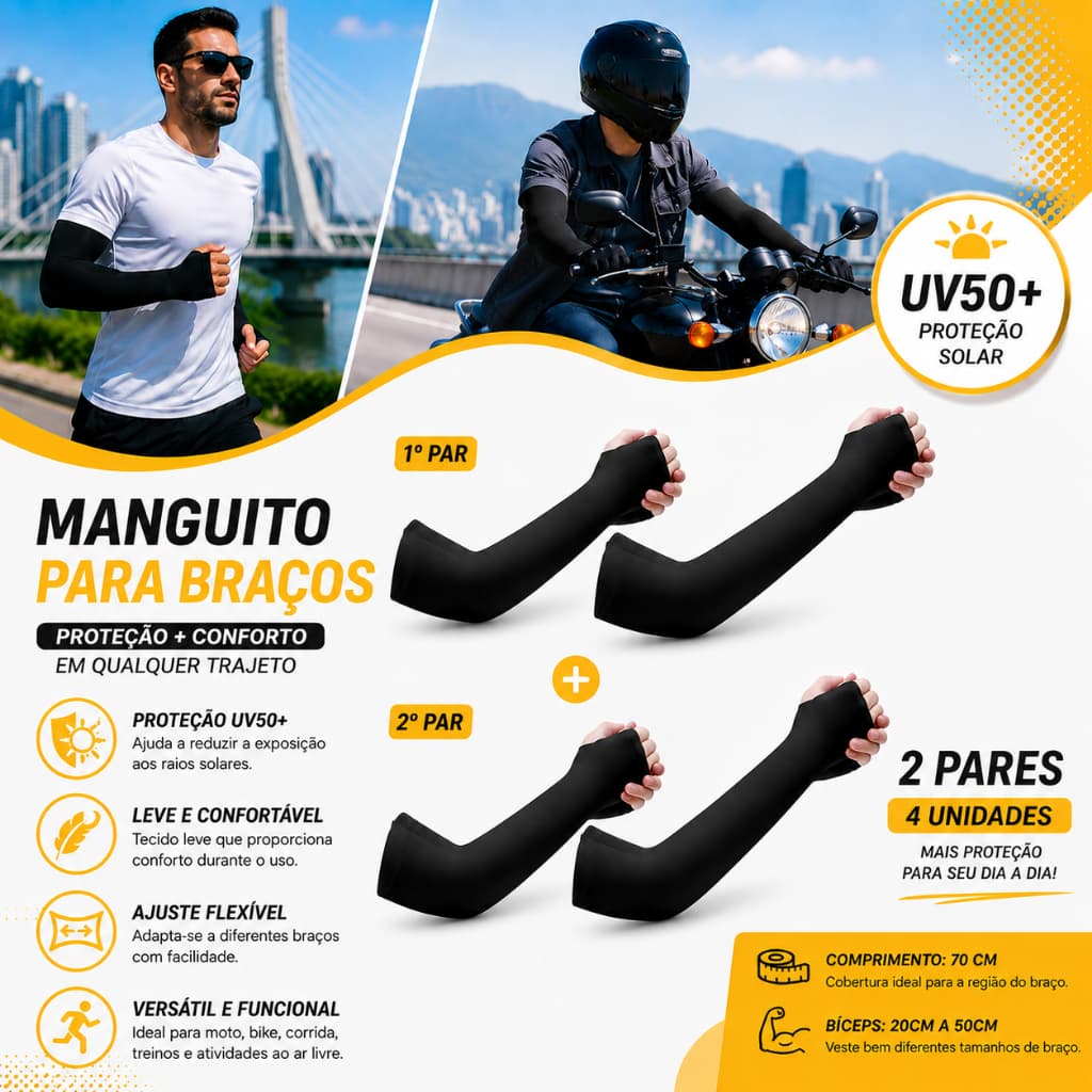 2 Pares Manguito para Proteção UV Unissex Ciclismo Moto Motorista Corrida Esportes ao Ar Livre Gamer