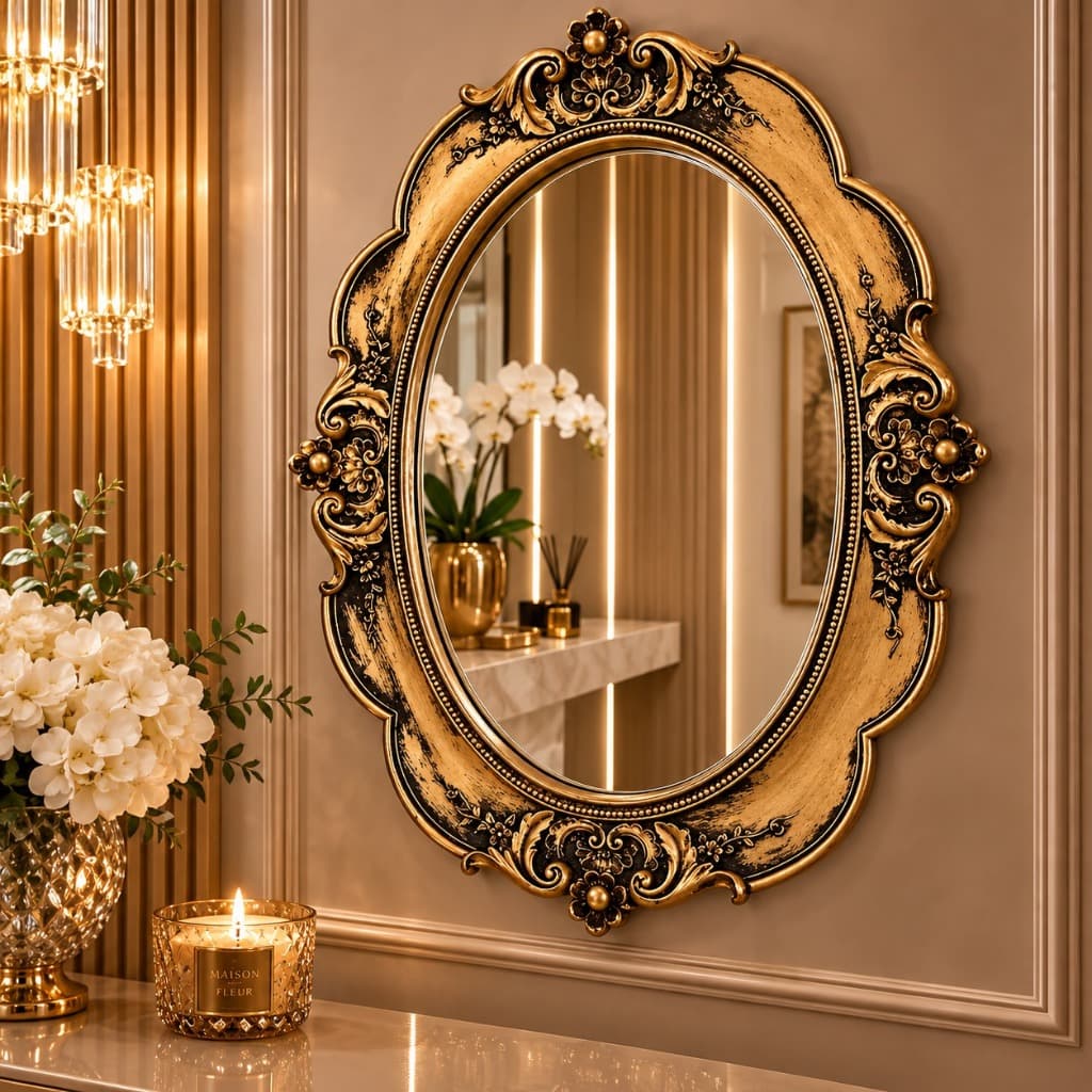 Espelho Europeu Italiano - Estilo Provençal Entalhado Decorativo para Parede e Casa