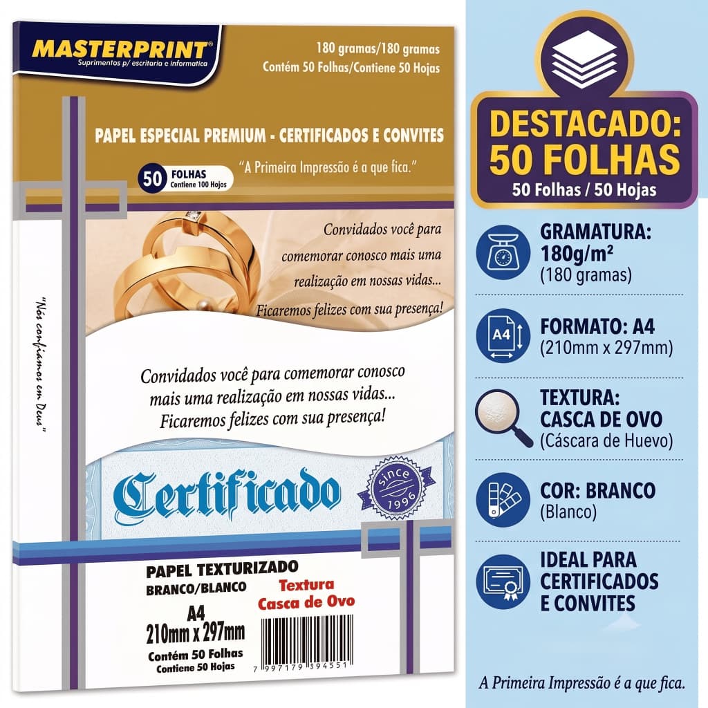 Papel Para Certificado Texturizado Casca de Ovo 180gr Masterprint