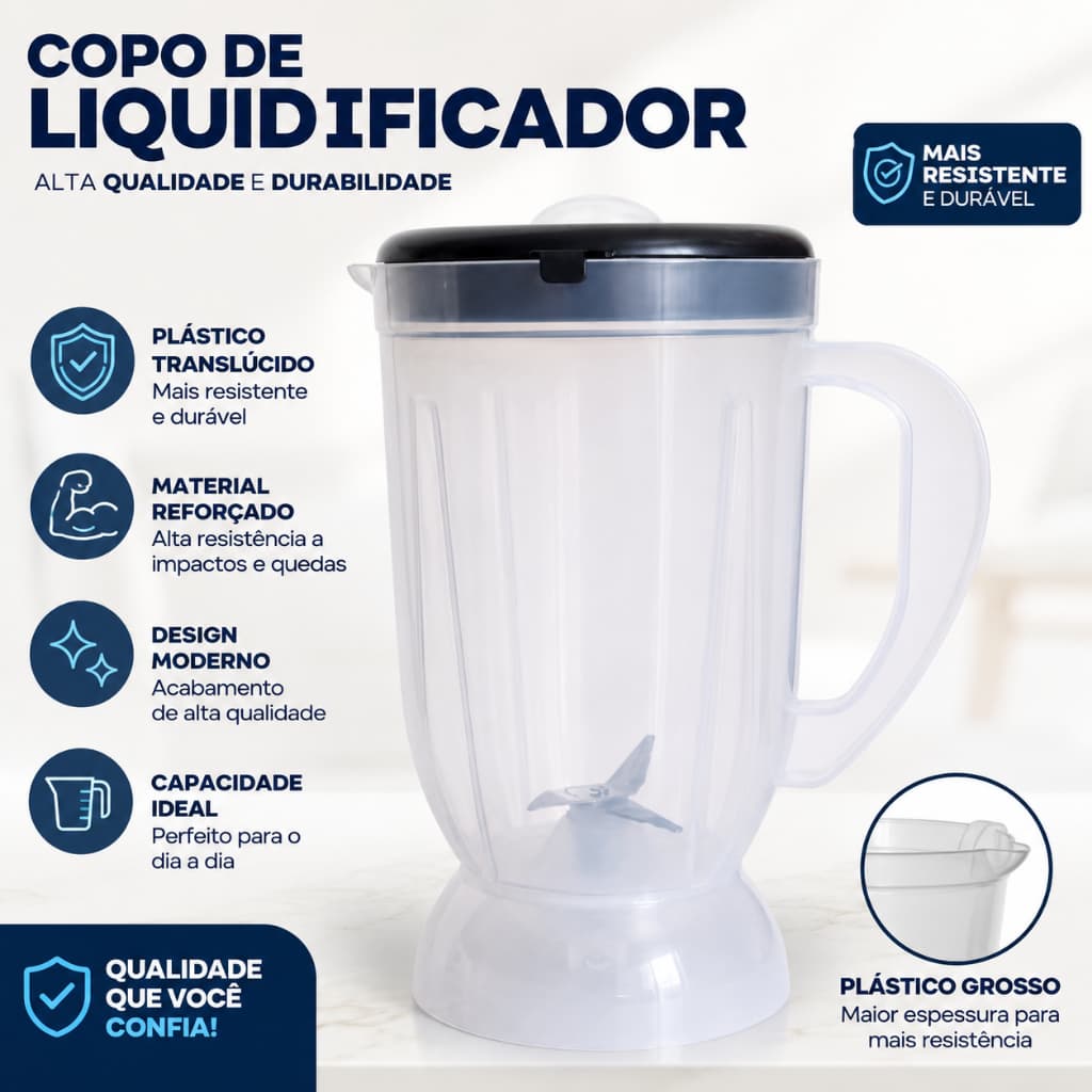 Copo Mondial Easy Power L 550 W Tampa Preta Translucido