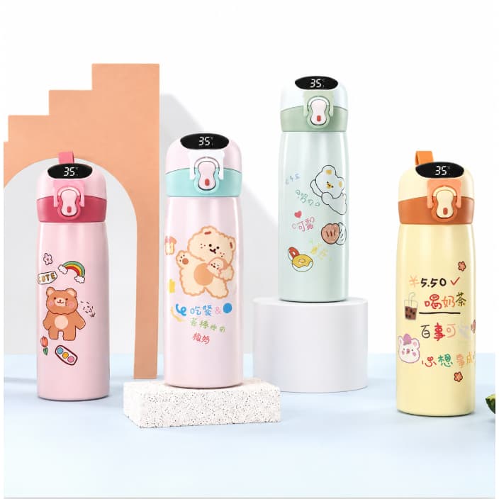 Garrafa Térmica 500ml Inox com Tampa Portátil | Garrafinha Térmica Infantil Cute para Água Café Escola Trabalho