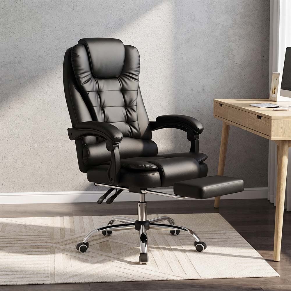 Cadeira Presidente Ergonômica Giratória Para Escritório Home Office com Descanso de Pernas Retrátil