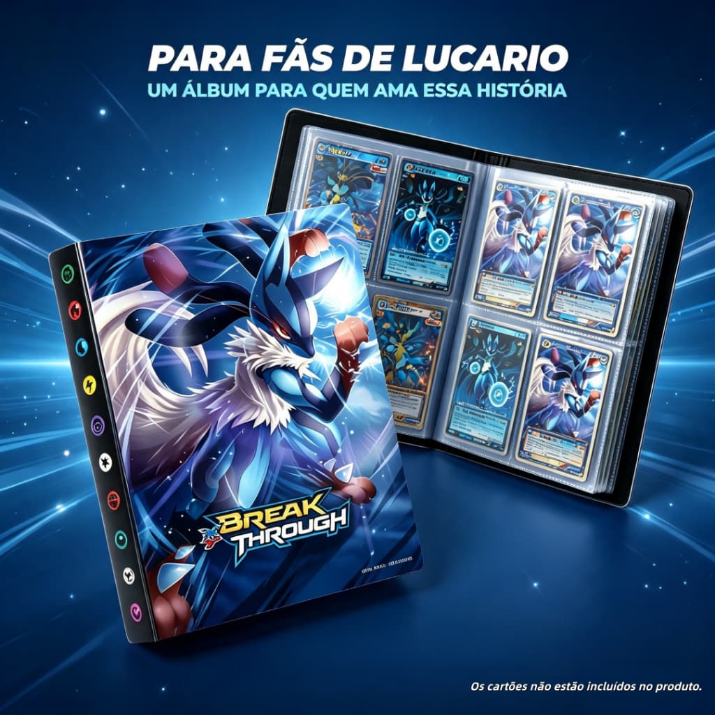 Álbum Pokémon Lucario 240 Cartas 4 Bolsos Páginas Fixas PVC TCG Colecionável Presente para Fãs Dice
