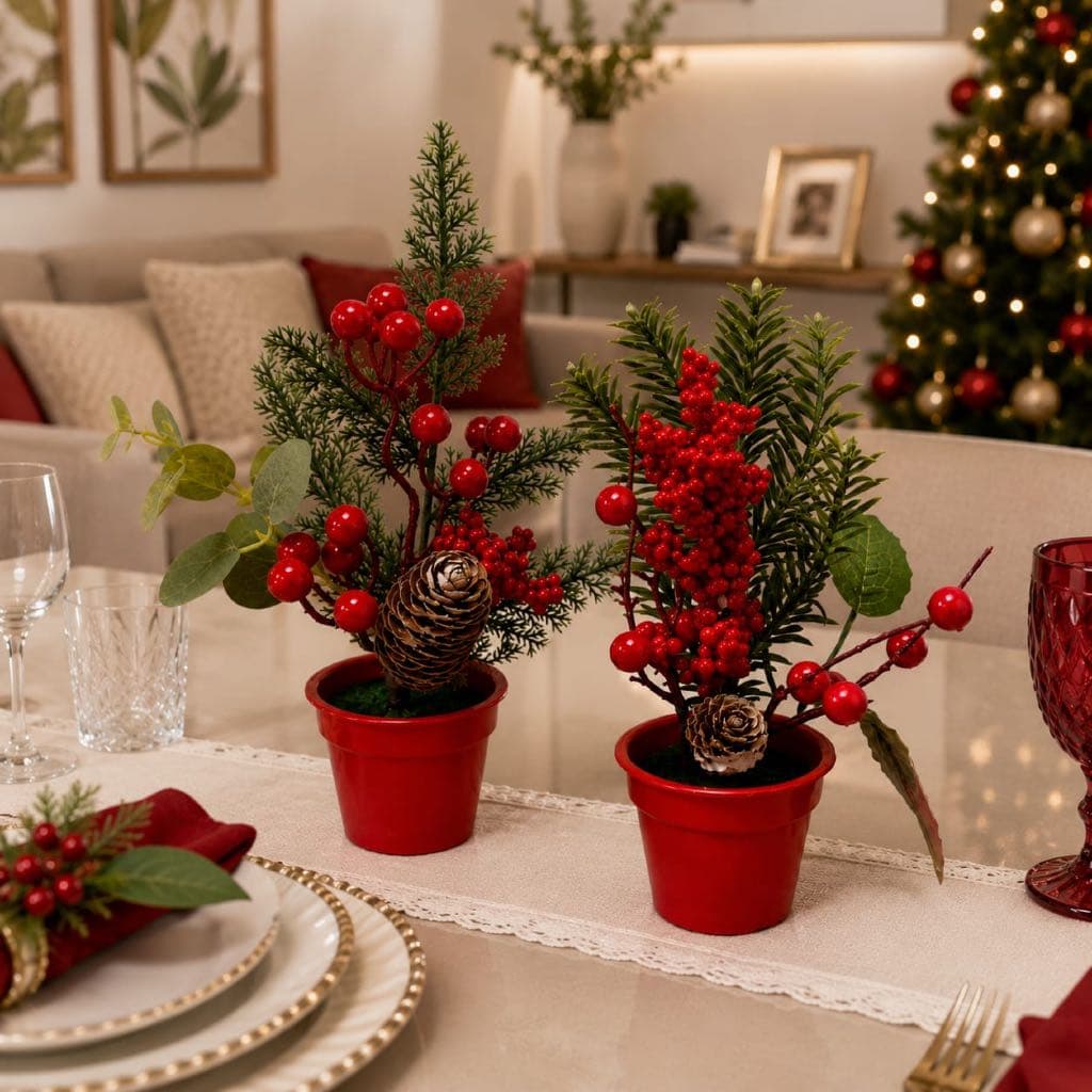 Mini Arranjo Natalino Pinheiro Vaso Decorativo De Mesa Natal