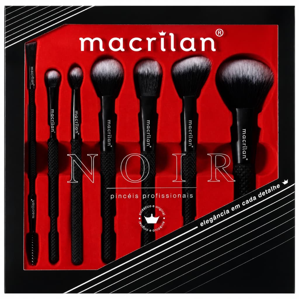 Kit De Maquiagem Macrilan Noir Ed009 Profissional 7 Pincéis
